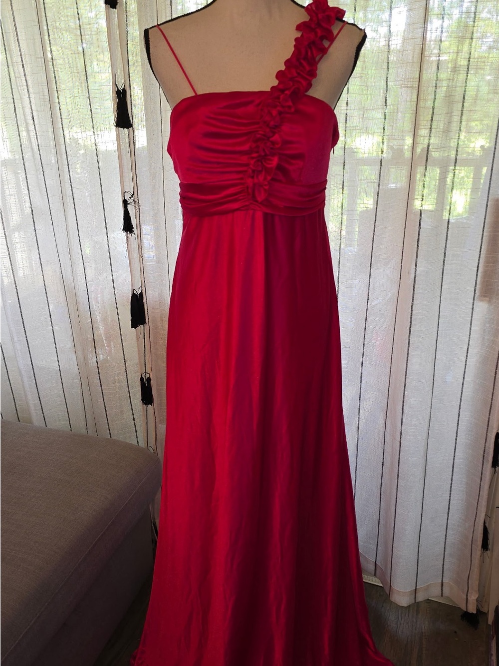 Morgan 4 Ever One-Shoulder Ruffle-Trim Maxi Dress in Hot Pink